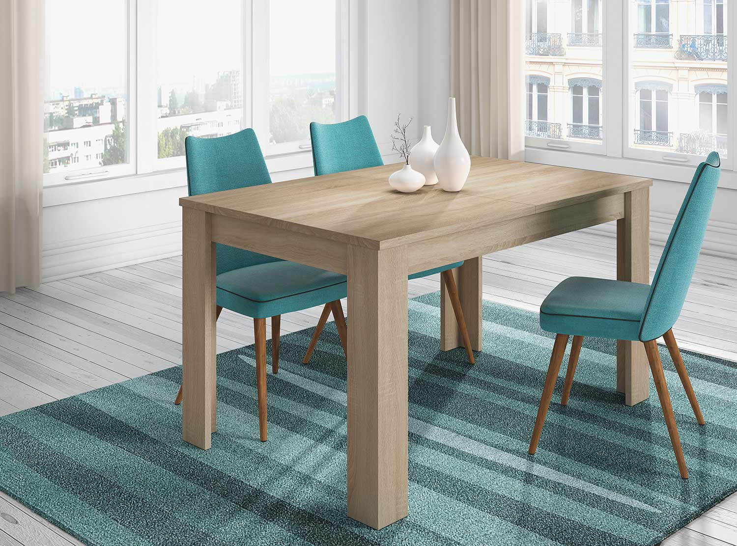 Mesa de comedor extensible en color roble canadian Rapimueble