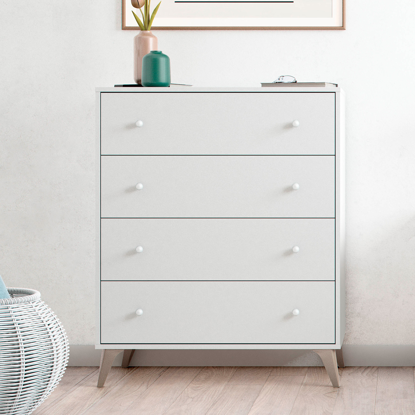 Cómoda 4 cajones en blanco artik Rapimueble