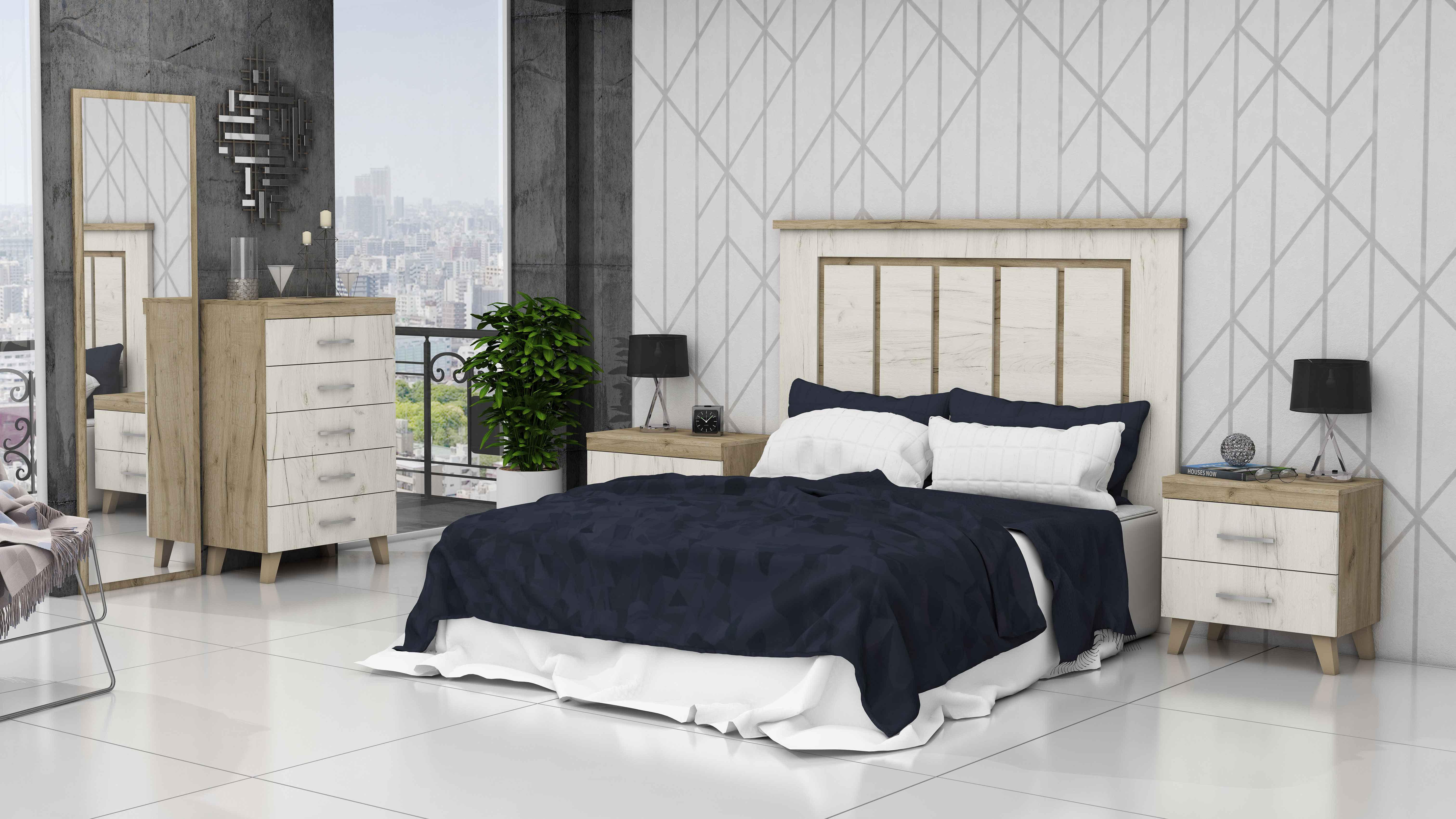 Dormitorio de matrimonio en roble y nordik Rapimueble