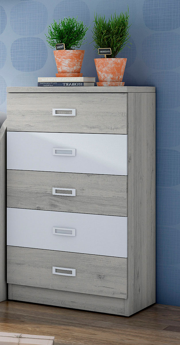 Sinfonier de 5 cajones en blanco poro y gris ártico Rapimueble