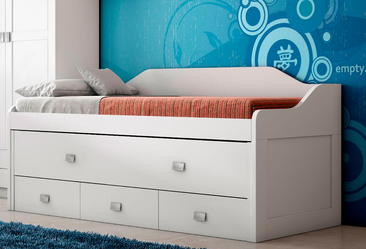 Dormitorio juvenil con cama compacta en color blanco | Rapimueble