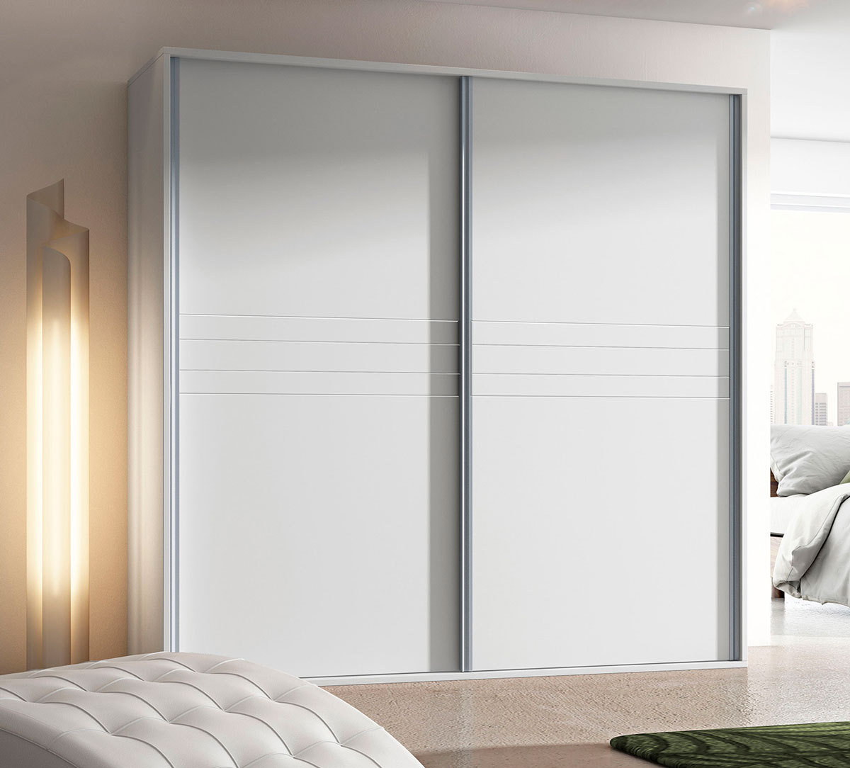 Armario 2 puertas corredera blanco mate con cajonera Rapimueble