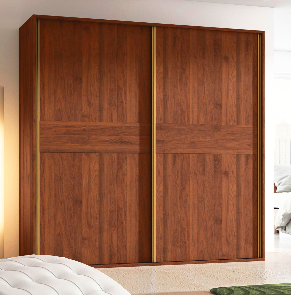 Armario 2 puertas correderas en nogal Memphis con cajonera | Rapimueble