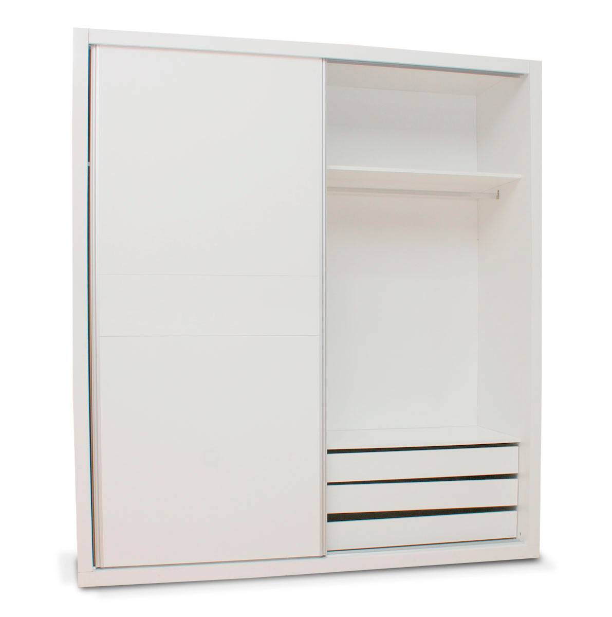 Armario 2 puertas correderas con cajonera en blanco poro Rapimueble