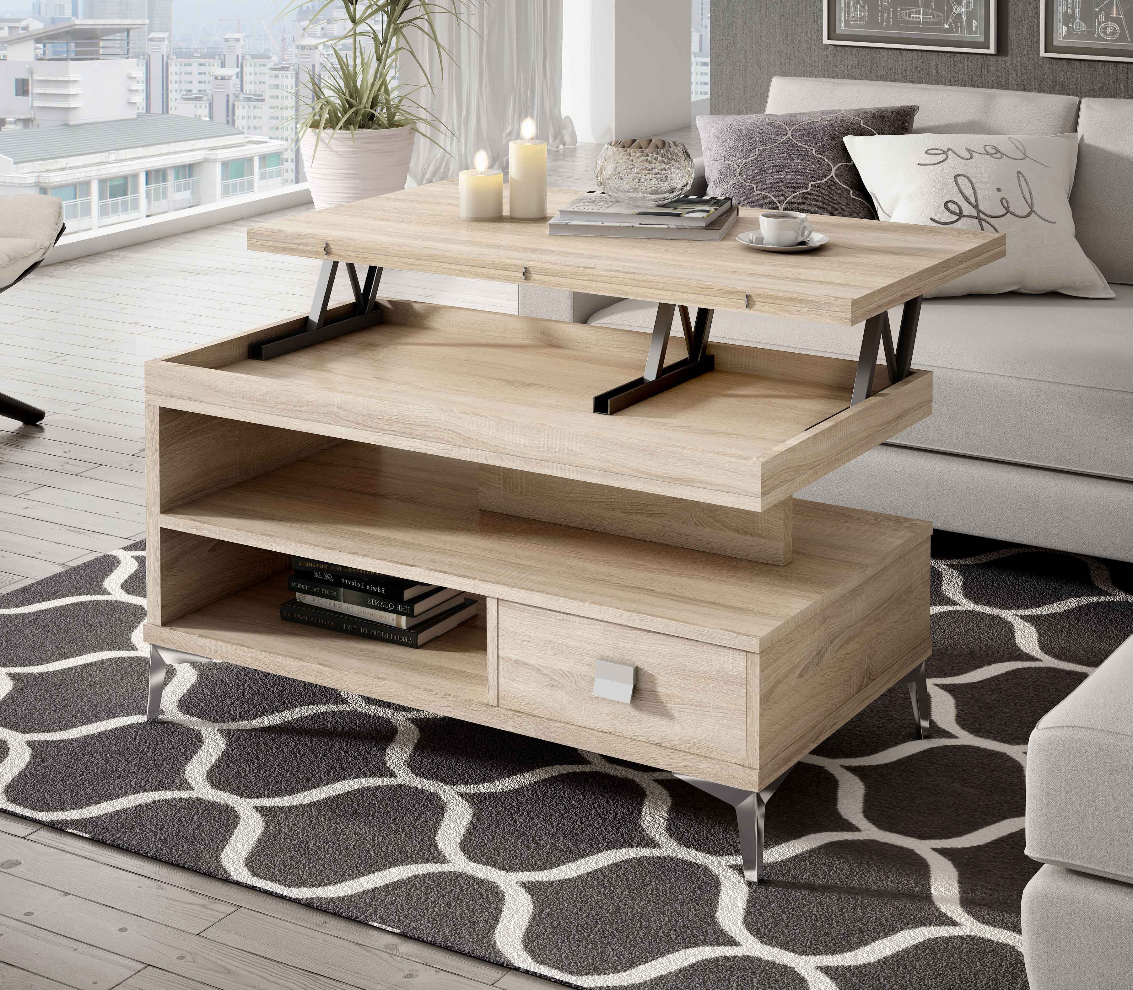 Mesa de centro elevable con patas en roble cambrian Rapimueble