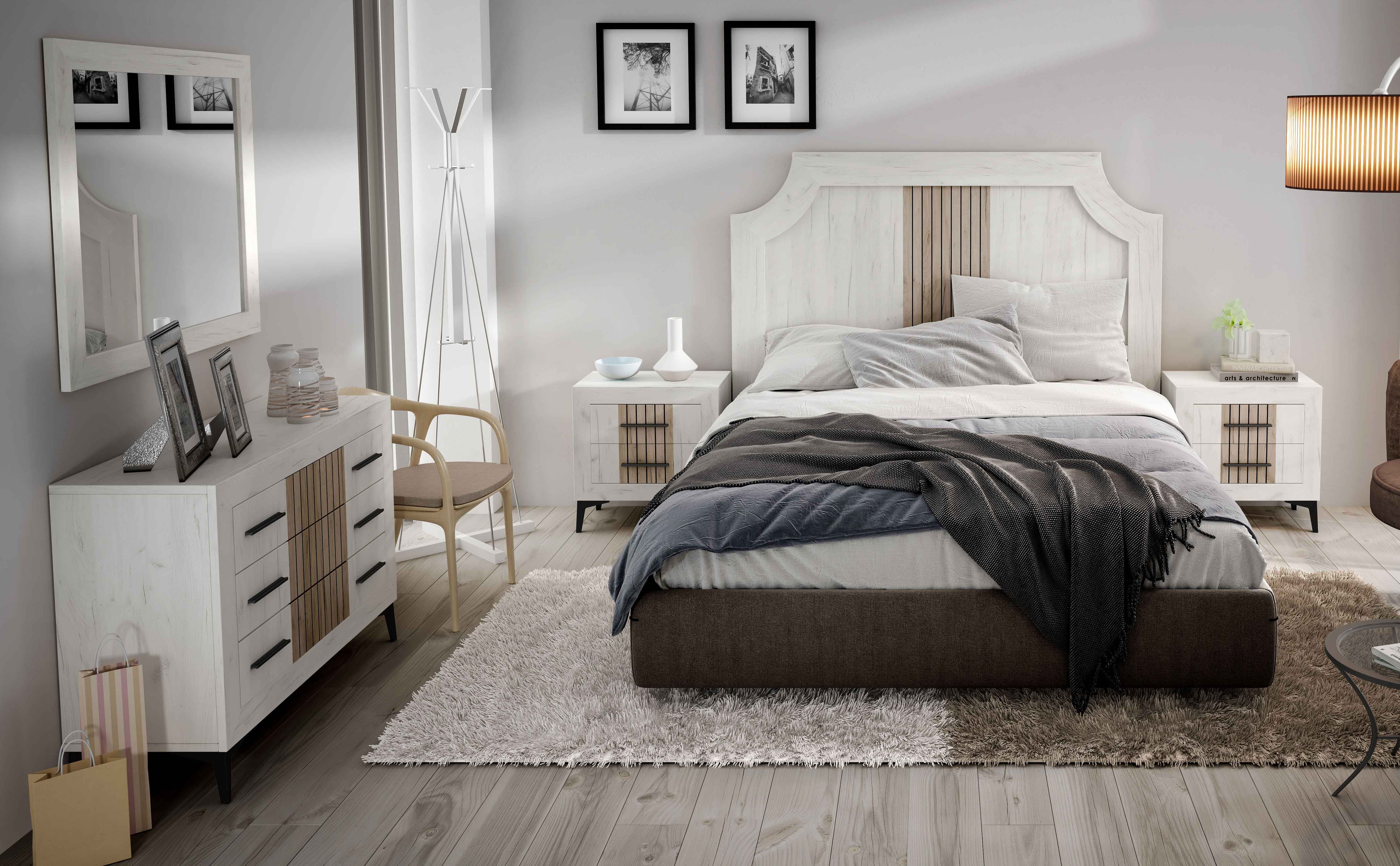 Dormitorio de matrimonio en blanco rayado Rapimueble
