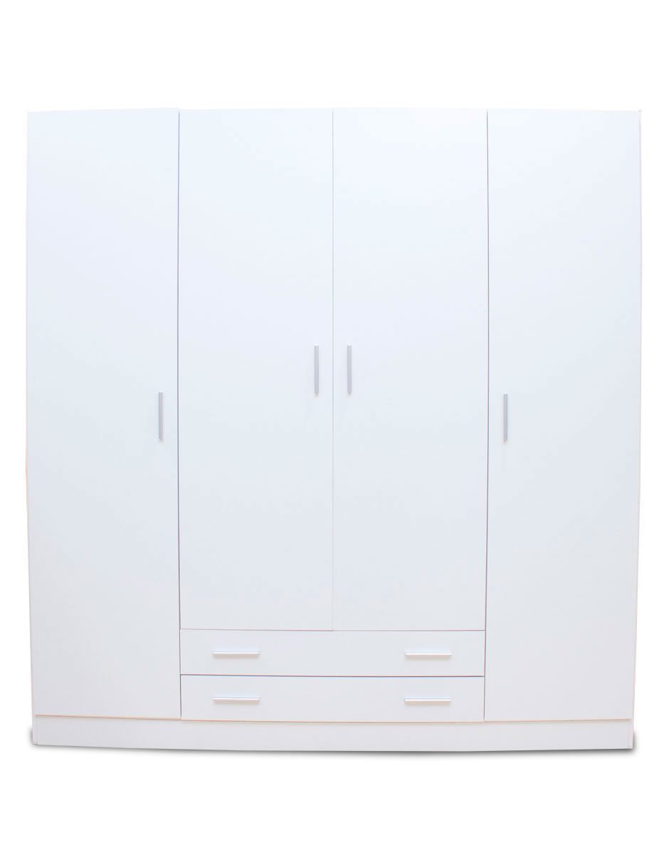 Aparador Blanco Con 4 Puertas Y 2 Cajones - 160x36x75 Cm, De Aglomerado, Minimalista, Ideal Para Salón O Dormitorio