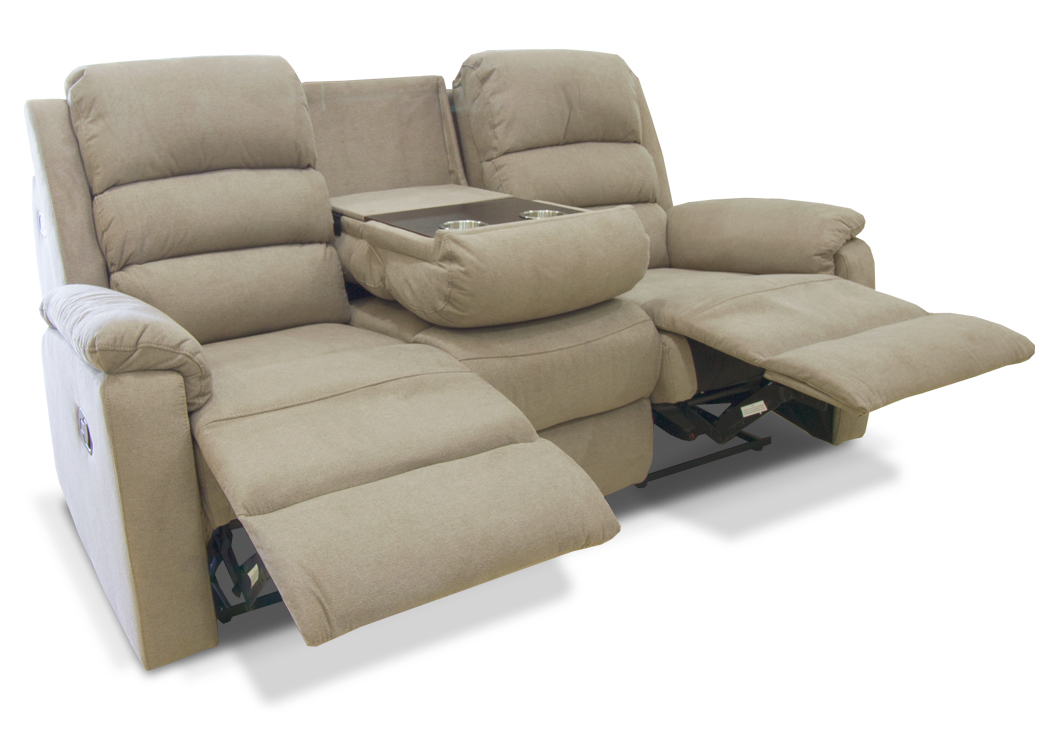 Sofá 3 plazas relax manual con posavasos central en gris Rapimueble