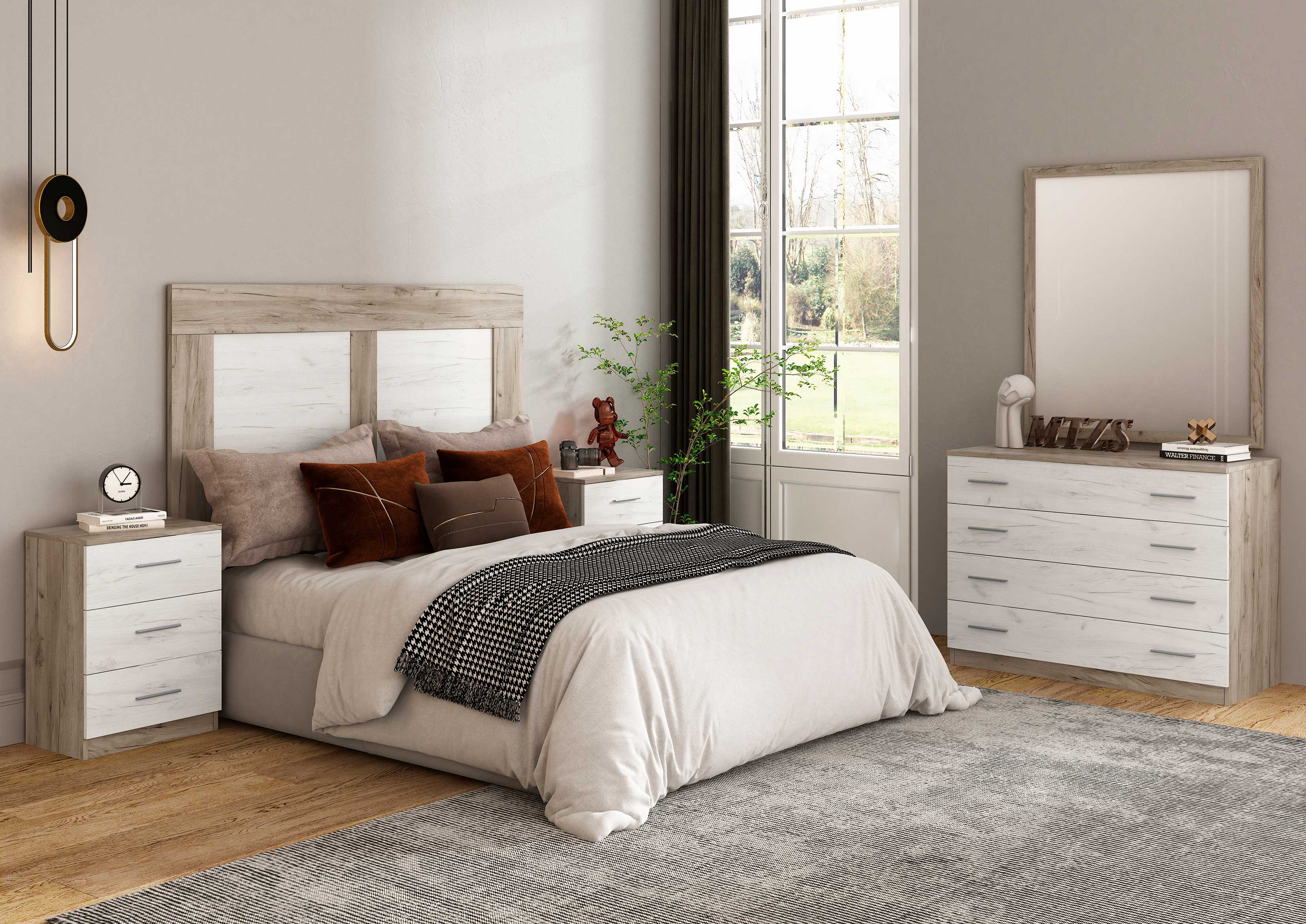 Dormitorio de matrimonio en color nordik claro y oscuro Rapimueble