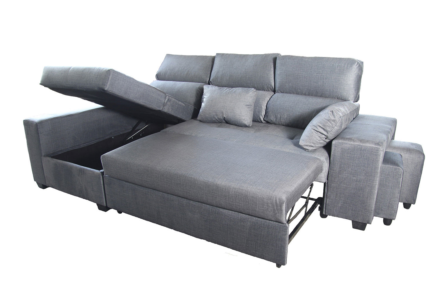 Sofá de 3 plazas con chaiselongue izquierdo + cama en el lado derecho