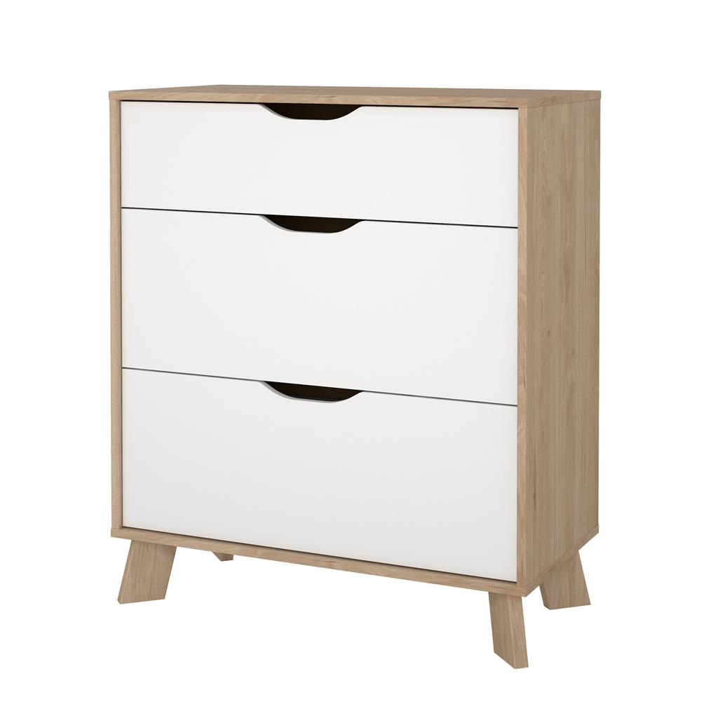 comoda cajones blanco y roble moderna