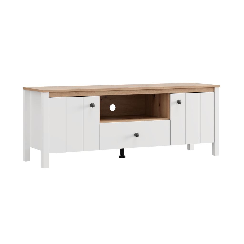 mesa tv moderna blanca y roble