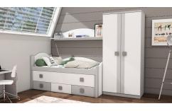 dormitorio juvenil en blanco poro gris moderno