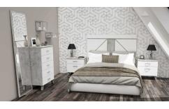 Dormitorio de matrimonio en blanco y cemento