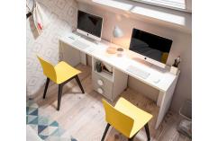Mesa de estudio para dos blanco y beige cajonera
