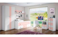 Cama compacta dormitorio juveniles blanco rosa tres cajones