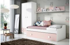 dormitorios juveniles cama nido en blanco poro y rosa armario