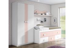 habitacion juveniles cama compacta armario en blanco y rosa