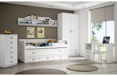 cama compacta dormitorios juveniles blanco rayado