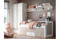 dormitorio juvenil blanco roble japandi cama compacta.