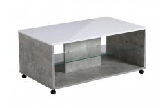 mesa centro blanco y gris cemento con ruedas moderna