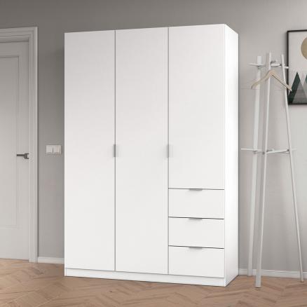 Armario 3 puertas abatibles Blanco Niza tirador standar, 149x232x52 cm -  Mueblam