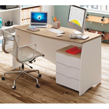 Mesa de escritorio en blanco artik y roble canadian