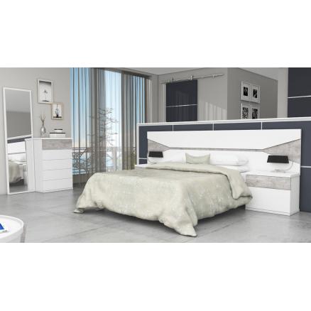 Dormitorio de matrimonio en color blanco poro y gris ...