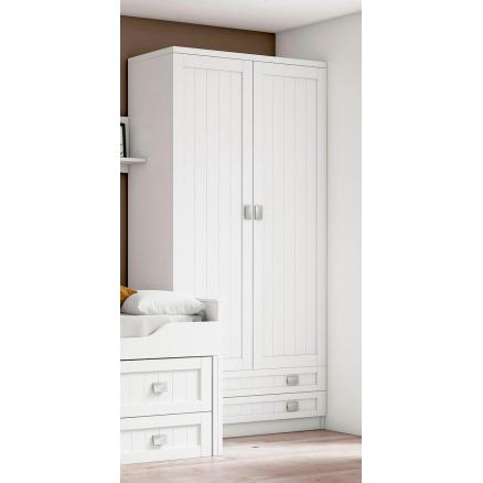 Armario juvenil 2 puertas y 2 cajones blanco rayado | Rapimueble