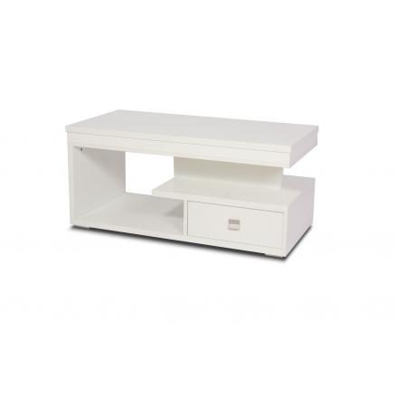 mesas de centro elevable color blanco y roble cajón