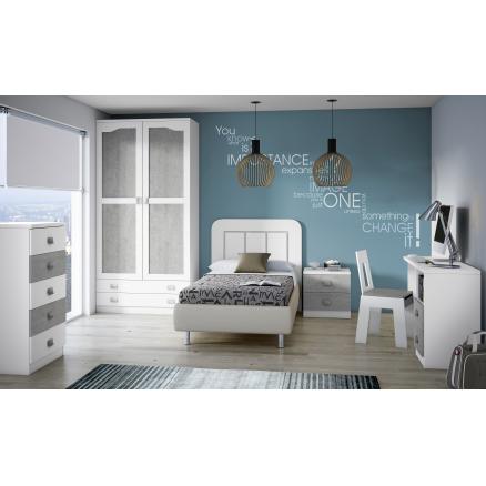 dormitorio juvenil en blanco poro gris cabecero 90 105 cm