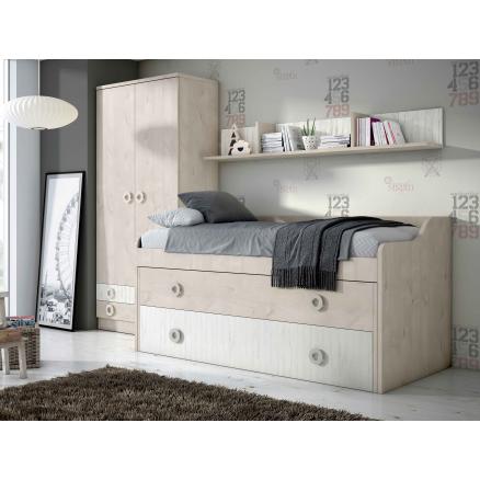 Dormitorio juvenil completo en roble y pine