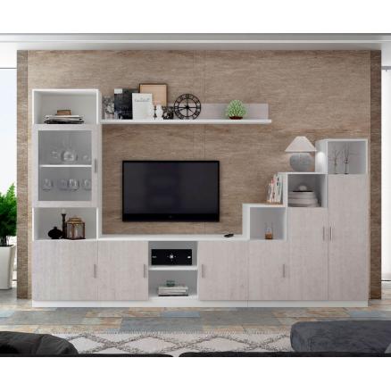 mueble salon composición blanco y gris moderno