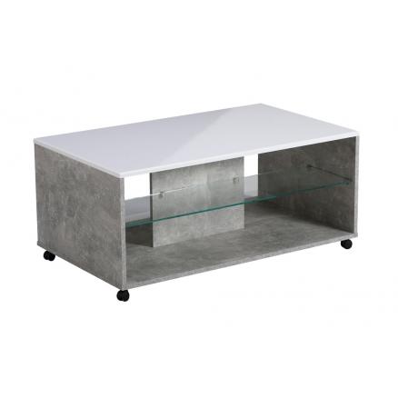 mesa centro blanco y gris cemento con ruedas moderna