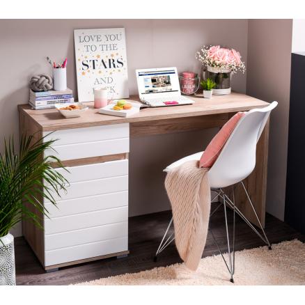 motivo jaula Excelente Mesa de escritorio en blanco brillo y roble | Rapimueble