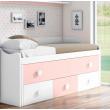 Cama compacta dormitorio juveniles blanco rosa tres cajones
